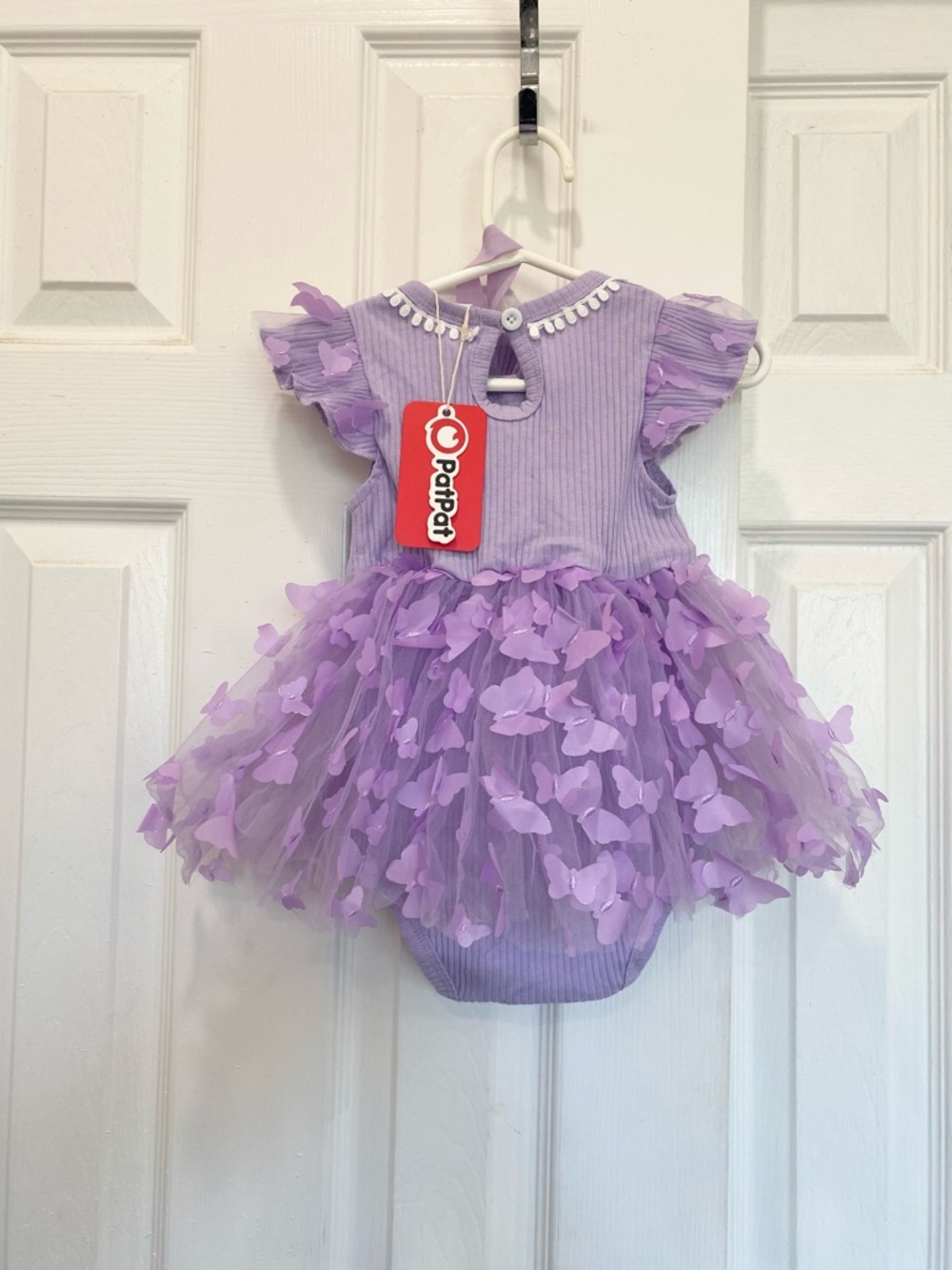 Baby Girl Lavender 3D Butterfly Tutu Romper Dress with Headband, Size 9-12M - Picture 8 of 11